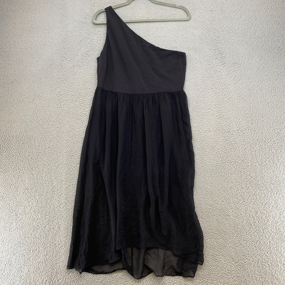 Alice & Olivia Dress Womens 12 One Shoulder Black Silk Minimalist Lined